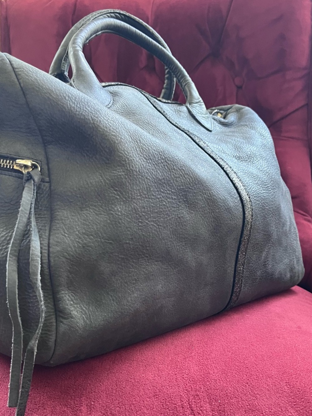 Aridza Bross leather handbag in a blue/grey with sparkle detailing - Picture 7 of 13